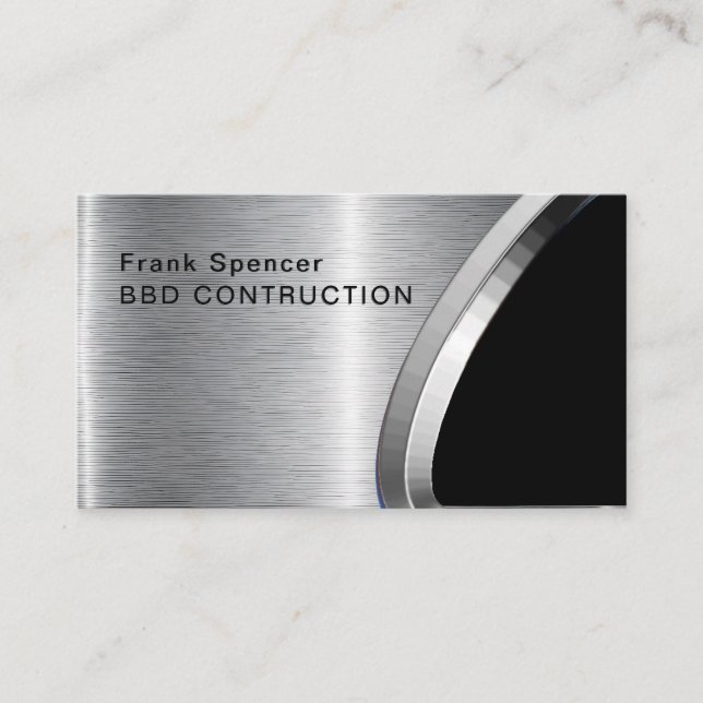 Bold Metallic Look Construction Business Card: Bus Card (Front)