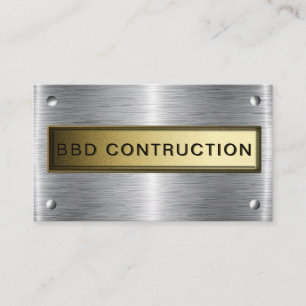 Bold Metallic Look Construction Business Card: Bus Card