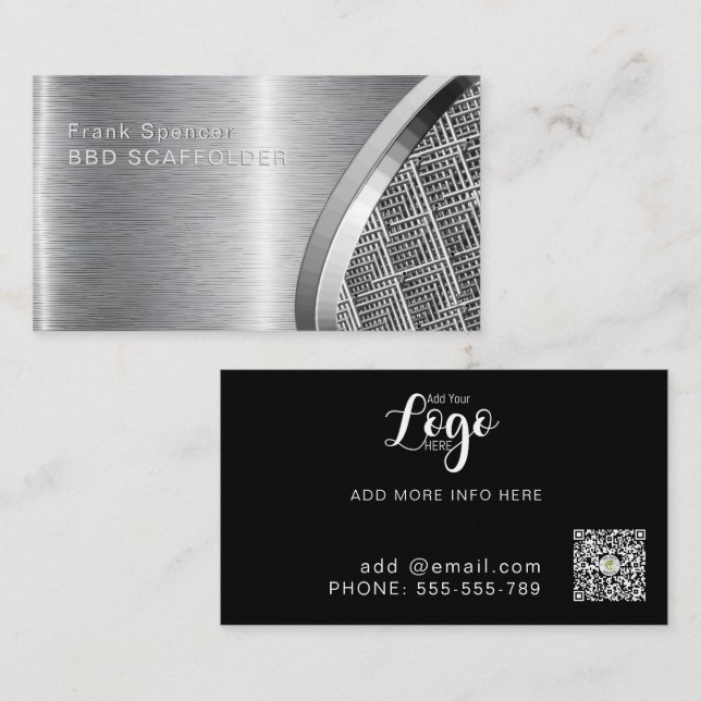 Bold Metallic Look SCAFFOLDER Navy & silver Business Card (Front/Back)