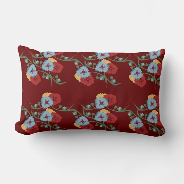 Bold Mexican Florals Greenery Vines Lumbar Cushion (Front)
