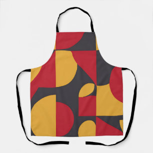 Bold Mid-Century Geometric Red Yellow Gray Pattern Apron