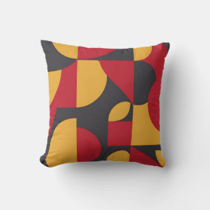 Bold Mid-Century Geometric Red Yellow Gray Pattern Cushion
