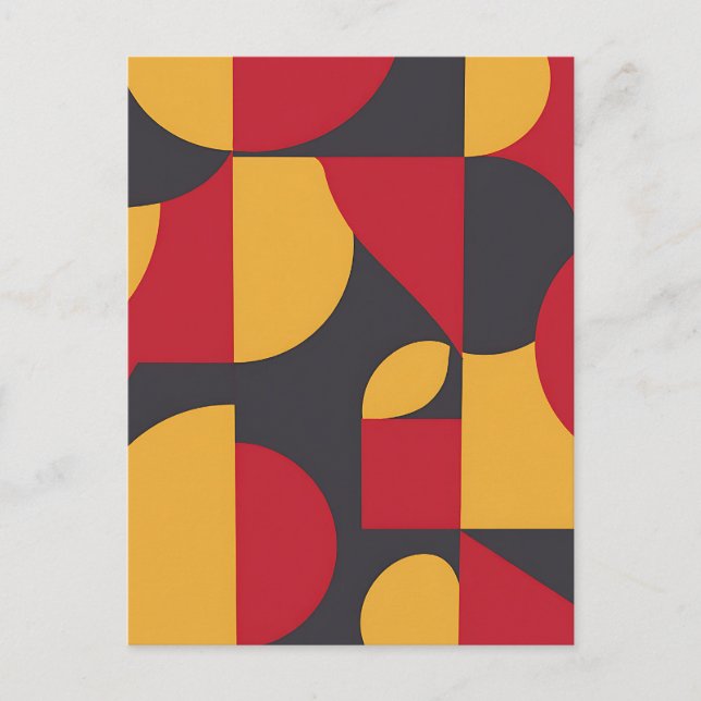 Bold Mid-Century Geometric Red Yellow Gray Pattern Postcard (Front)