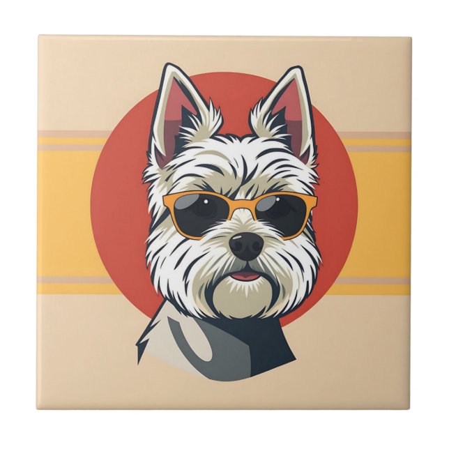 Bold Mid-Century Modern Maltese Dog Portrait Tile (Front)