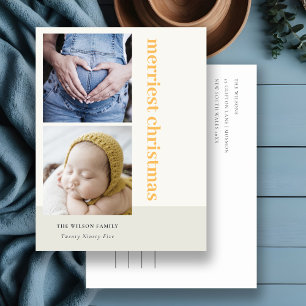 Bold Minimal 2 Photo Yellow Merriest Christmas Holiday Postcard