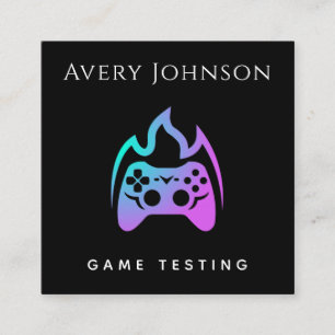 Bold & Minimal Game Testing Neon Gradient Joystick Square Business Card
