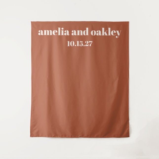Bold Minimal Rust Fall Custom Wedding Backdrop Tapestry (Front)