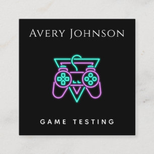 Bold & Minimal Video Game Testing Neon Controller Square Business Card