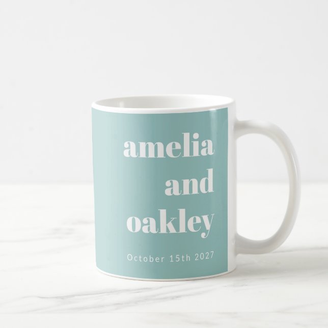 Bold Minimalist Aqua Blue Retro Custom Wedding Coffee Mug (Right)