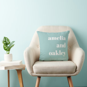 Bold Minimalist Aqua Blue Retro Custom Wedding Cushion