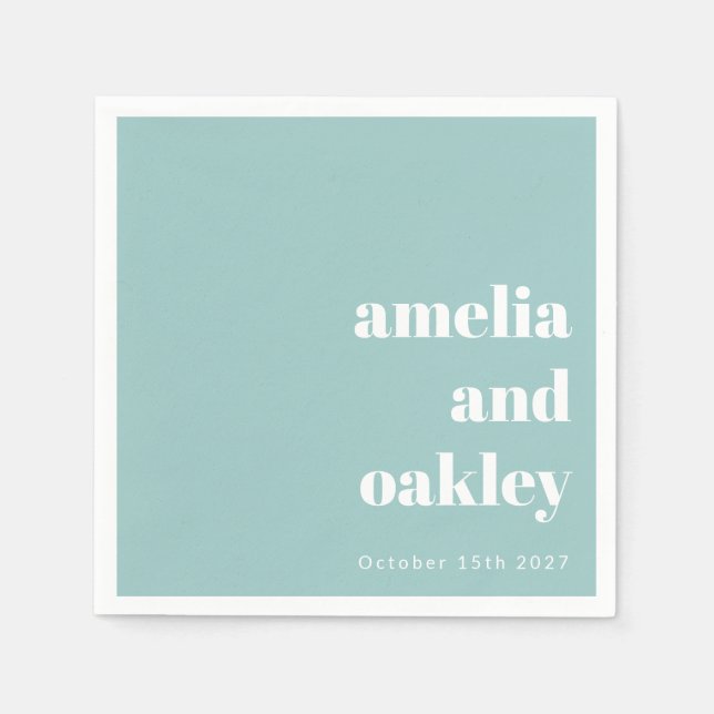 Bold Minimalist Aqua Blue Retro Custom Wedding Napkin (Front)