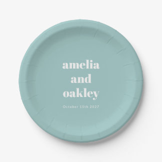 Bold Minimalist Aqua Blue Retro Custom Wedding Paper Plate