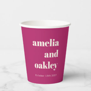 Bold Minimalist Berry Purple Retro Custom Wedding Paper Cups