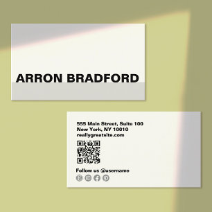 Bold Minimalist Black and Grey Social Media QR  Business Card