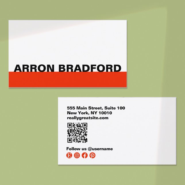 Bold Minimalist Black and Red Social Media QR  Business Card (Creator Uploaded)