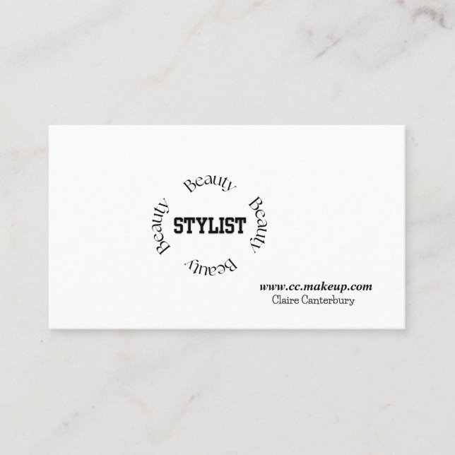 Bold Minimalist Black Typography Beauty Stylist Business Card (Front)