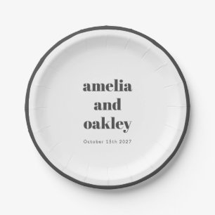 Bold Minimalist Black White Retro Custom Wedding Paper Plate