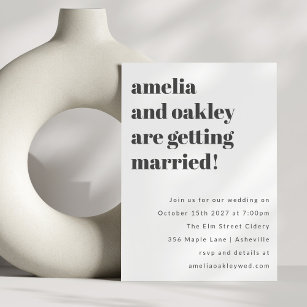 Bold Minimalist Black White Retro Simple Wedding Invitation
