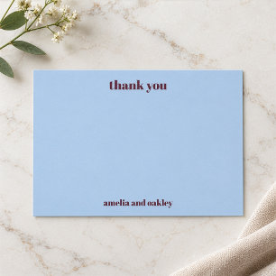 Bold Minimalist Blue Fall Retro Custom Wedding Thank You Card