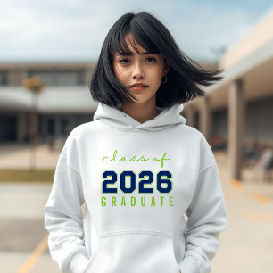 Bold Minimalist Blue Green Class of 2026 Graduate Hoodie