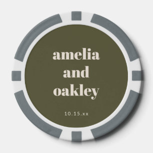 Bold Minimalist Boho Olive Green Custom Wedding Poker Chips