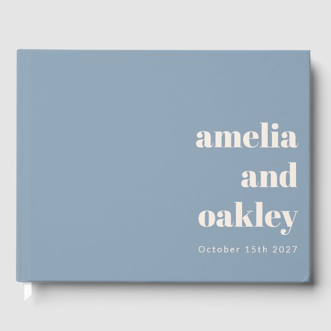 Bold Minimalist Dusty Blue Retro Custom Wedding Guest Book (Front)
