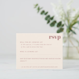 Bold Minimalist Dusty Rose Retro Custom Wedding RSVP Card
