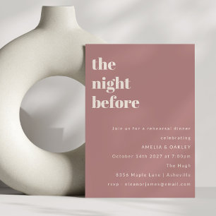 Bold Minimalist Dusty Rose Simple Rehearsal Dinner Invitation