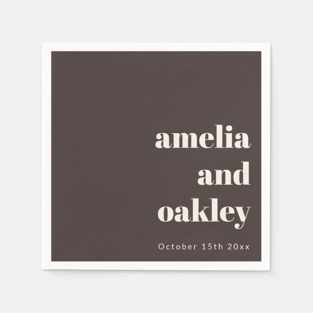 Bold Minimalist Fall Brown Custom Wedding Napkin (Front)