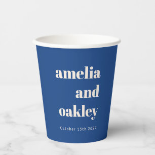 Bold Minimalist French Blue Retro Custom Wedding Paper Cups