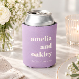 Bold Minimalist Lavender Retro Custom Wedding Can Cooler