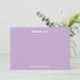 Bold Minimalist Lavender Retro Custom Wedding Thank You Card