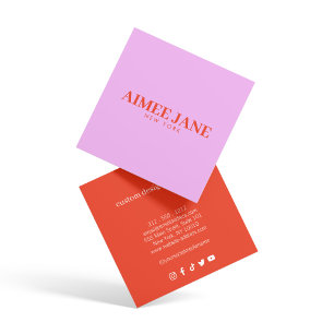 Bold Minimalist Luxury Boutique Pink/Orange Square Business Card