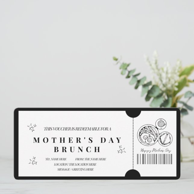 Bold Minimalist Mother’s Day Brunch Voucher  Invitation (Standing Front)