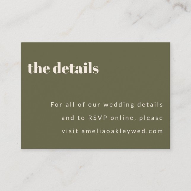 Bold Minimalist Olive Fall Retro Custom Wedding Enclosure Card (Front)