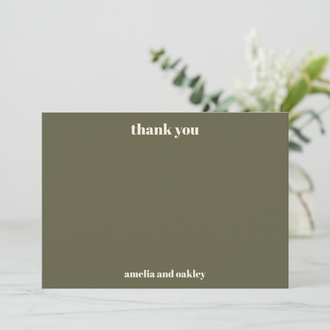 Bold Minimalist Olive Fall Retro Custom Wedding Thank You Card (Standing Front)