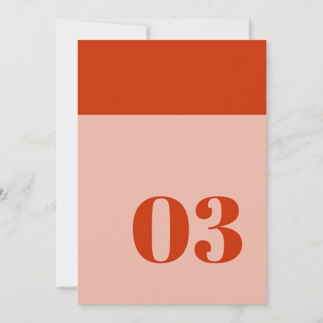 Bold Minimalist Orange Pink Wedding Table Number (Back)