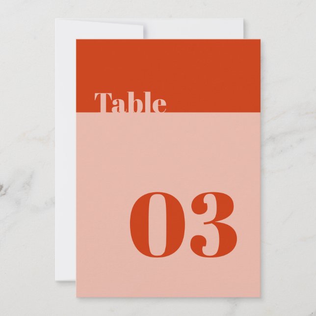Bold Minimalist Orange Pink Wedding Table Number (Front)