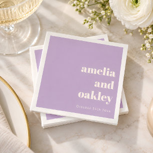 Bold Minimalist Peach Lavender Custom Wedding Napkin