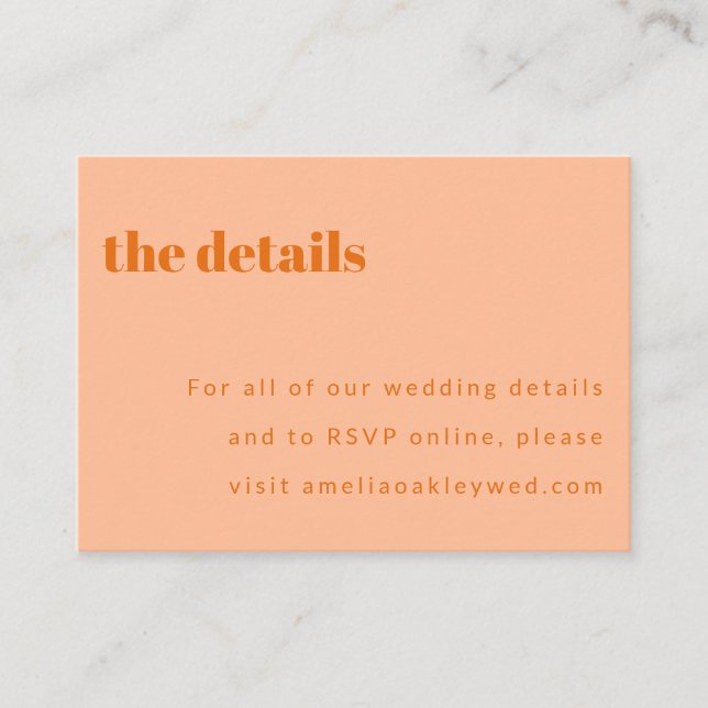 Bold Minimalist Peach Orange Retro Custom Wedding Enclosure Card (Front)