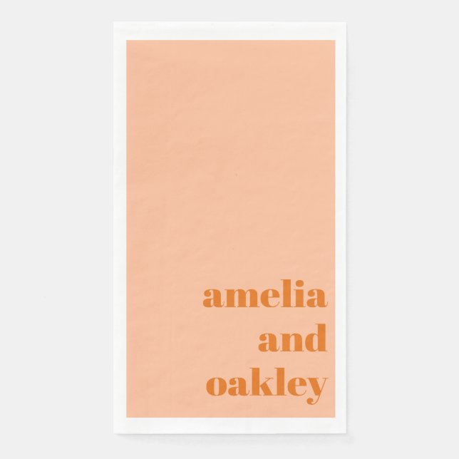 Bold Minimalist Peach Orange Retro Custom Wedding Napkin (Front)
