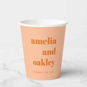 Bold Minimalist Peach Orange Retro Custom Wedding Paper Cups