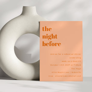 Bold Minimalist Peach Simple Rehearsal Dinner Invitation