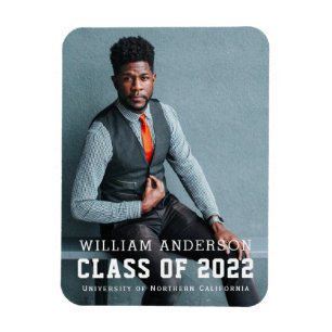 Bold Minimalist Photo Blue Graduation Announcement Magnet