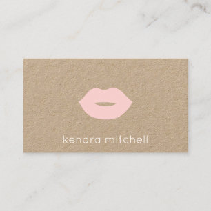 Bold Minimalist Pink Lips Logo Makeup Artist Kraft Business Card