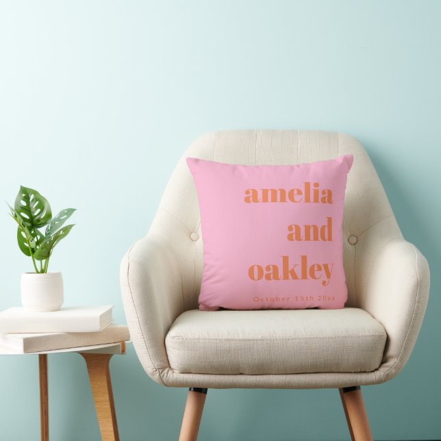 Bold Minimalist Pink Orange Retro Custom Wedding Cushion (Chair)