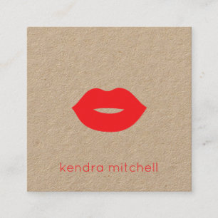 Bold Minimalist Red Lips Logo Makeup Artist Kraft Square Business Card