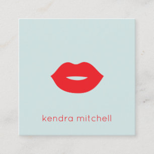 Bold Minimalist Red Lips Logo Makeup Artist Mint Square Business Card