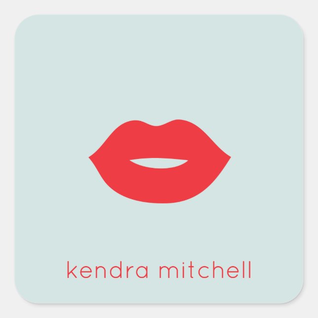 Bold Minimalist Red Lips Logo Makeup Artist Mint Square Sticker (Front)