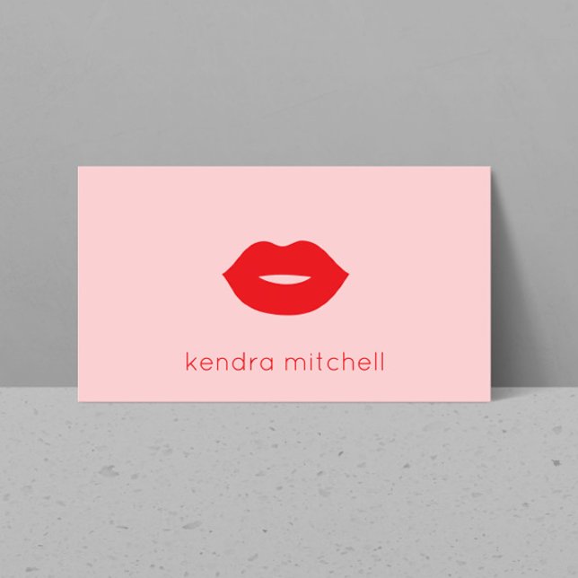 Bold Minimalist Red Lips Logo Makeup Artist Pink Business Card (Creator Uploaded)